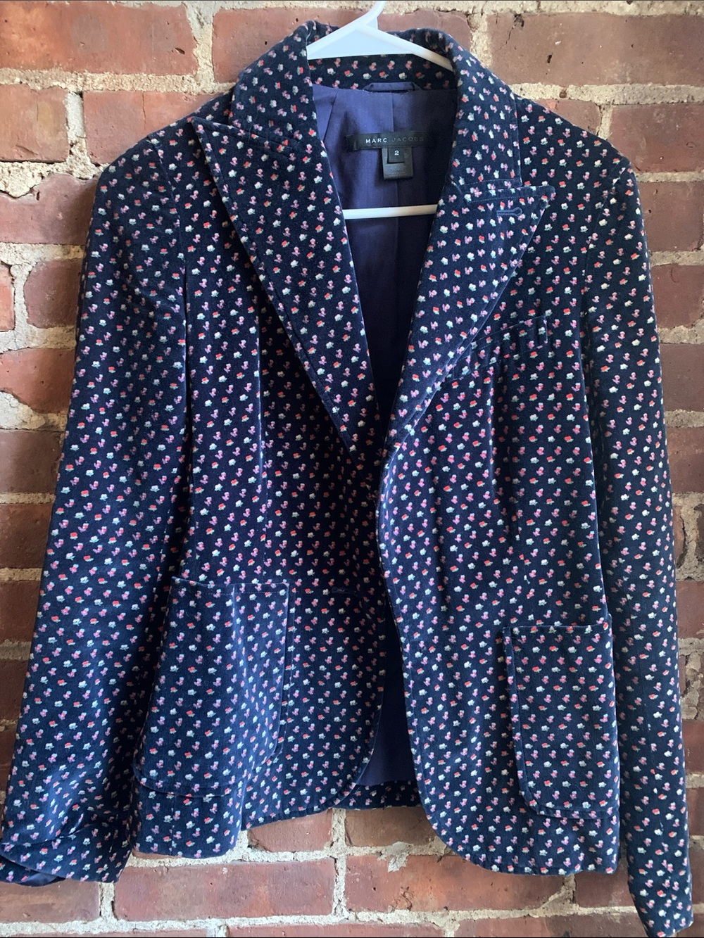 Marc Jacobs Navy Blazer with Pink Floral Print Sz 2